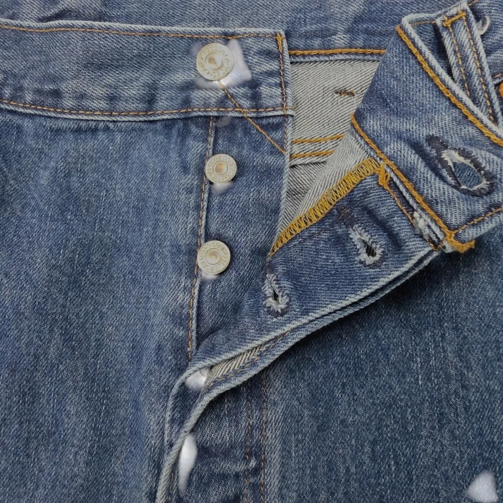 Levis 501 Original Fit Mens Blue Denim Jeans 42x32 Button Fly Medium Wash